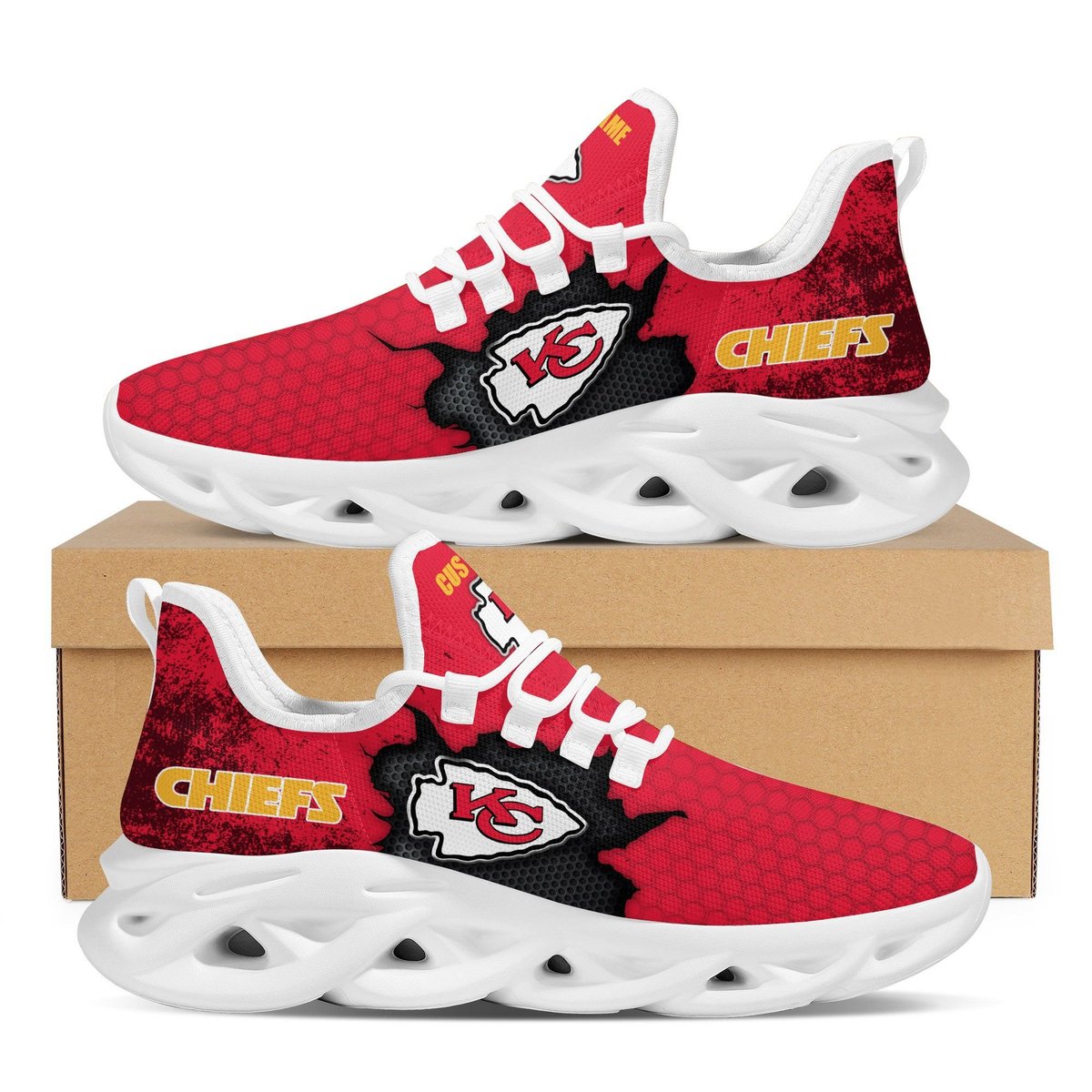 Kansas City Chiefs Cracked Design Trending Max Soul Clunky Sneaker Shoes Custom Name Personalized For Mens Womens Fans For Men Women