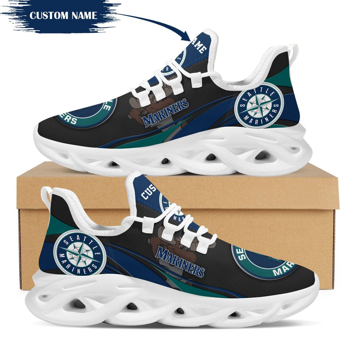 Seattle Mariners Mascot Custom Name Personalized Max Soul Sneakers Running Sports Shoes For Men For Men Women