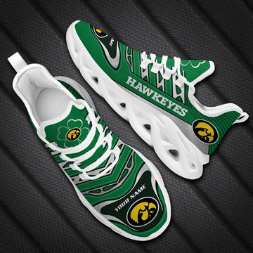 Iowa Hawkeyes St. Patrick's Day Shamrock Custom Name Clunky Max Soul Shoes Sneakers For Mens Womens For Men Women