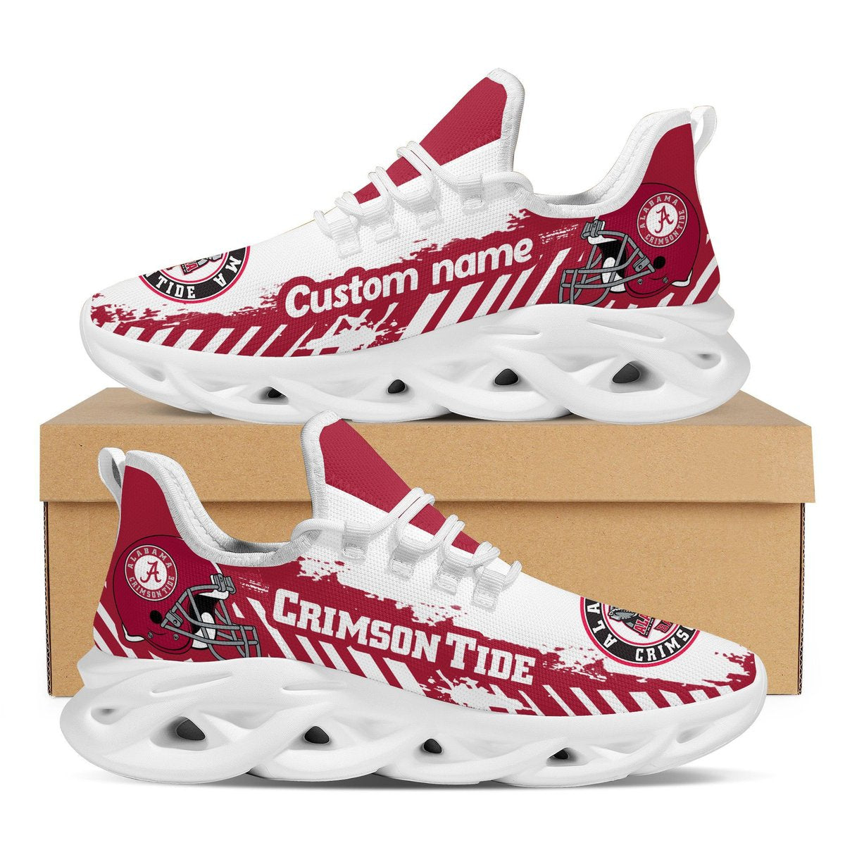 Alabama Crimson Tide American Football Team Helmet Custom Name Personalized Men And Women Max Soul Sneakers Shoes For Fans For Men Women