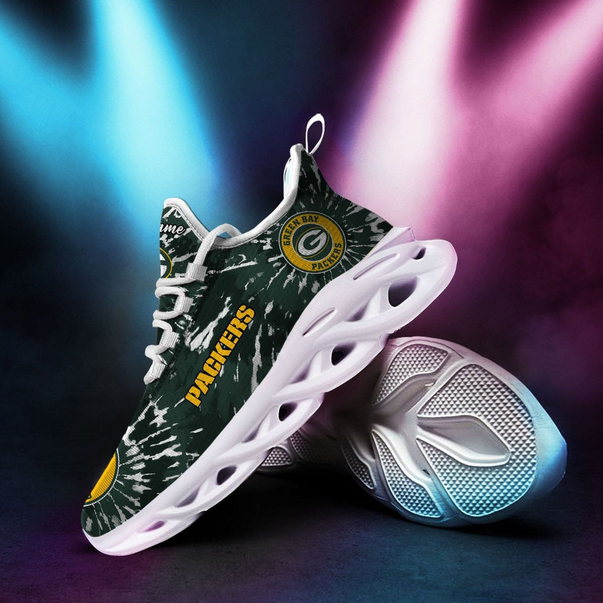 Green Bay Packers Custom Name Tie Dye Max Soul Sneaker Shoes For Fans For Men Women
