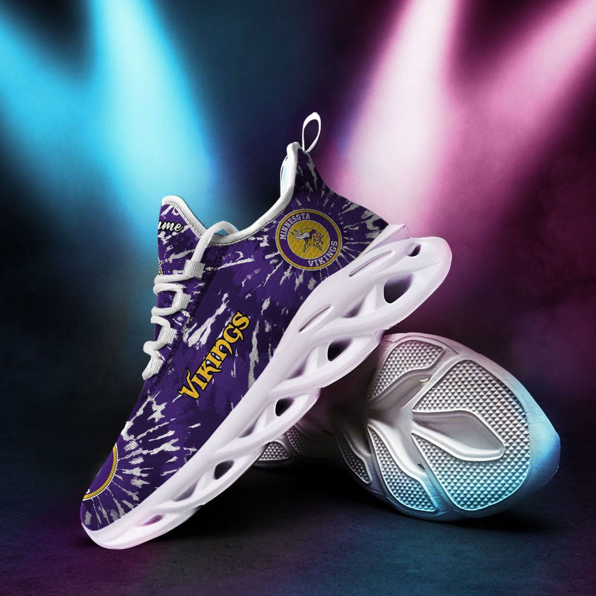 Minnesota Vikings Custom Name Tie Dye Max Soul Sneaker Shoes For Fans For Men Women
