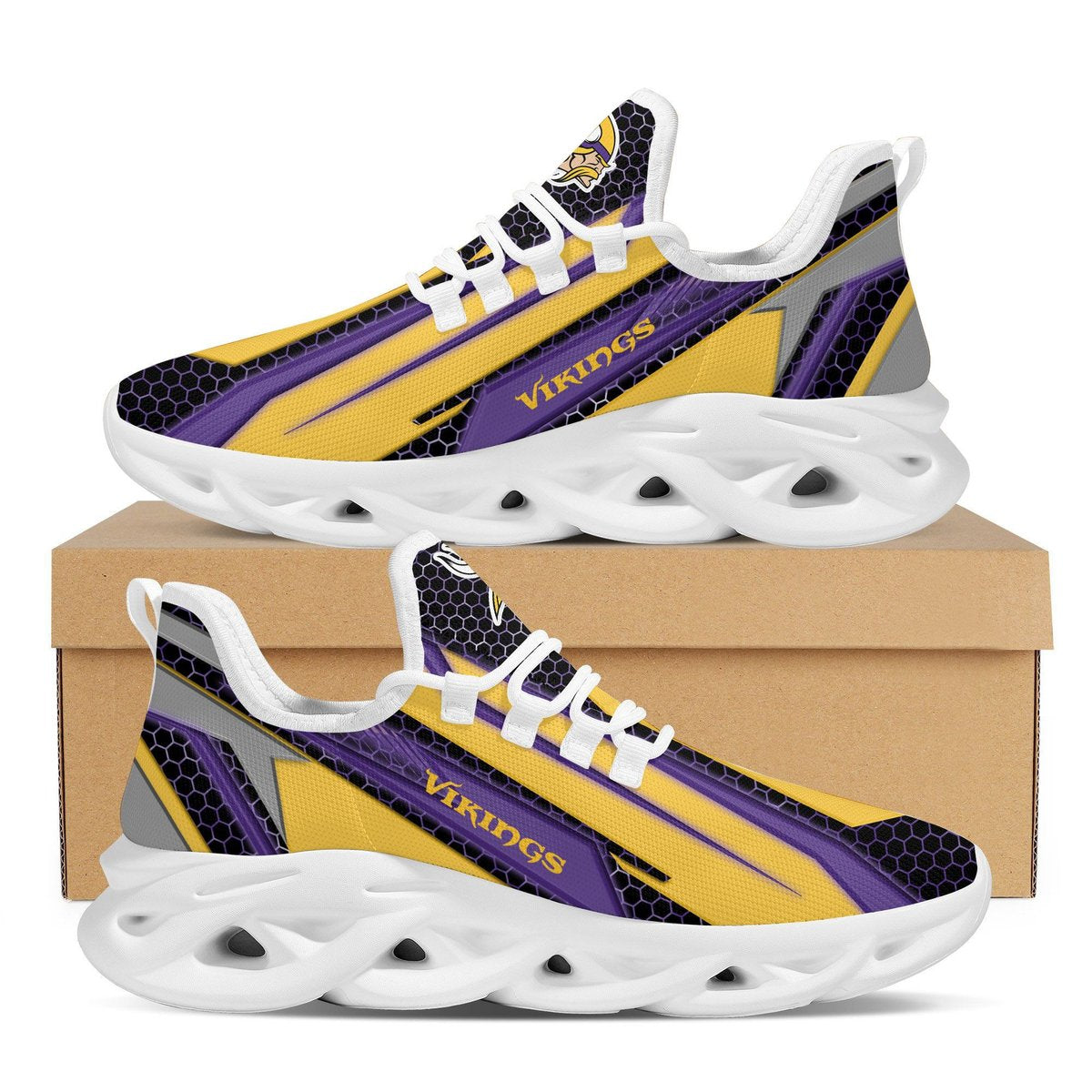 Minnesota Vikings Geometric Hexagon Design Trending Max Soul Clunky Sneaker Shoes For Mens Womensamerican Football Team Fans For Men Women