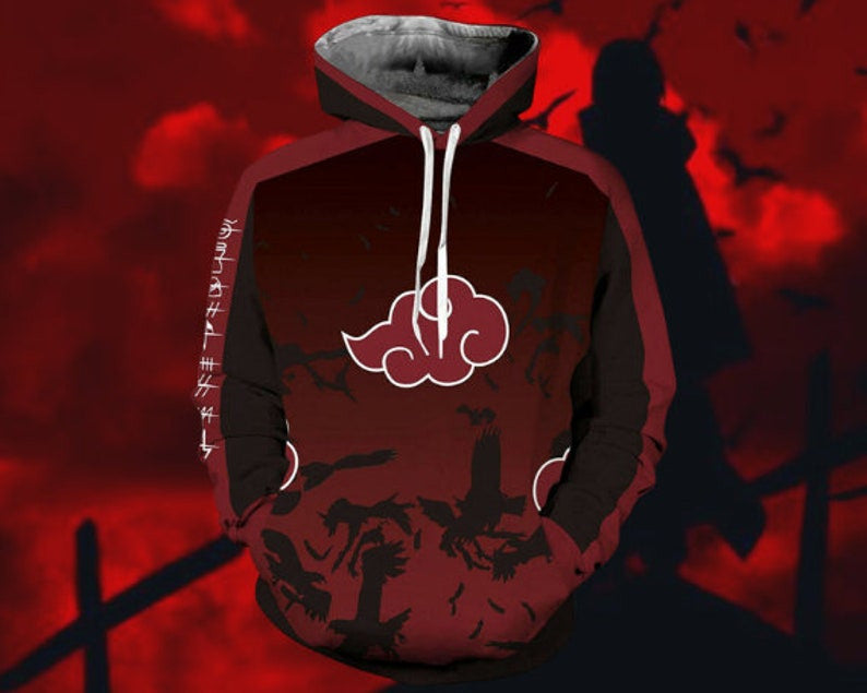 Akatsuki Uchiha Itachi Raven Pattern Naruto Anime 3d Hoodie Zipper Hoodie