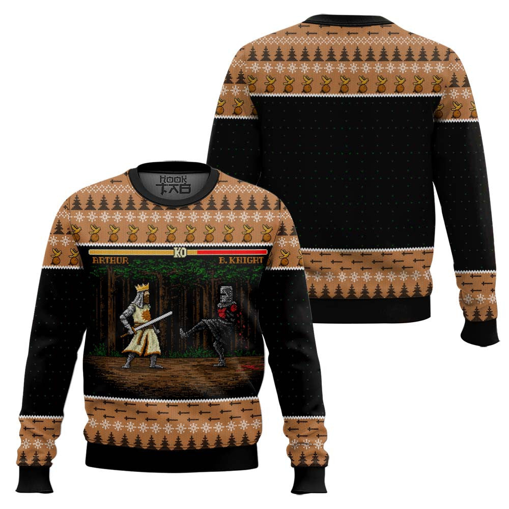 Arthur vs Black Knight Pixel Monty Python Christmas Sweater