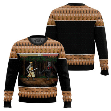 Arthur vs Black Knight Pixel Monty Python Christmas Sweater