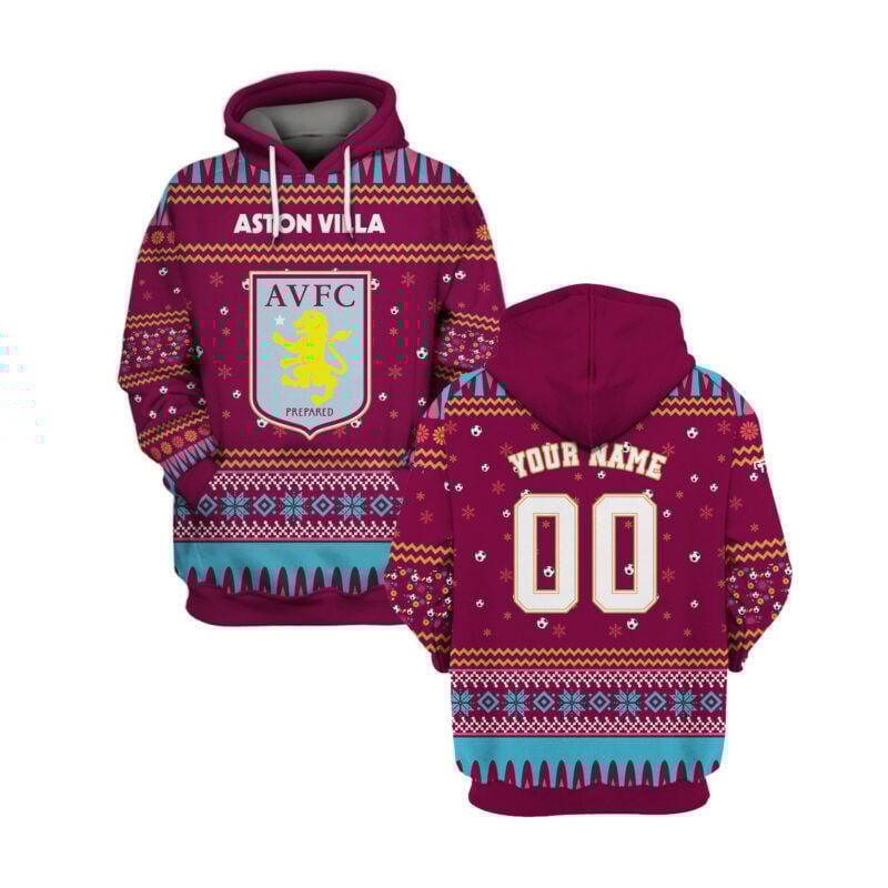 Aston Villa Custom Name And Number 3d Hoodie