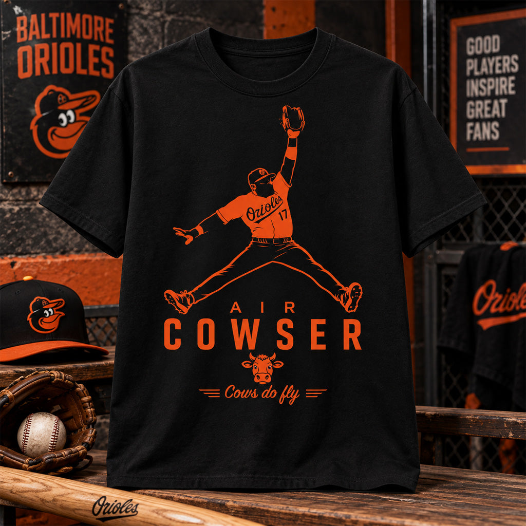 Baltimore Orioles Colton Cowser Air Cowser Cows Do Fly Graphic Shirt for Baseball Fans