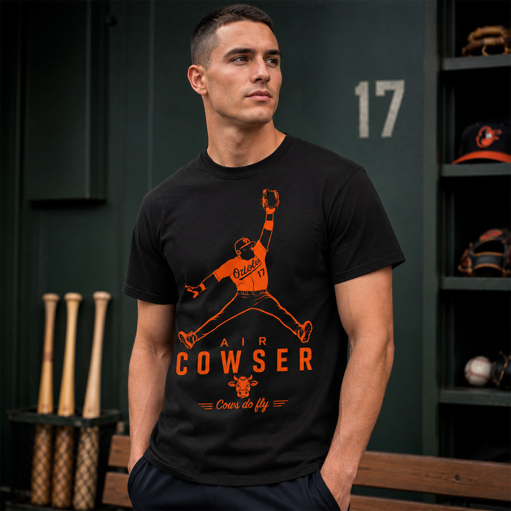 Baltimore Orioles Colton Cowser Air Cowser Cows Do Fly Graphic Shirt for Baseball Fans