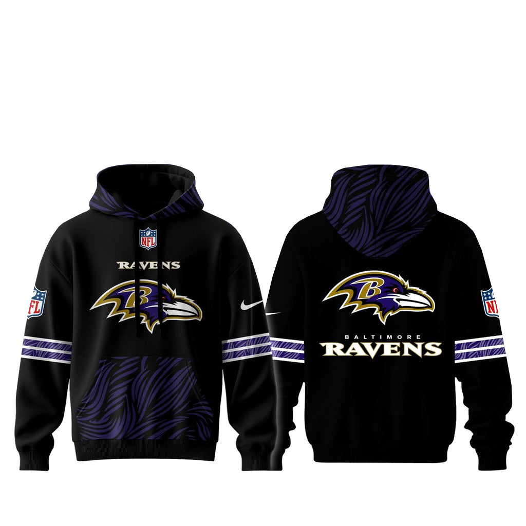 Baltimore Ravens 2026 Noise Rising Falls Black Graphic Hoodie for Football Fans
