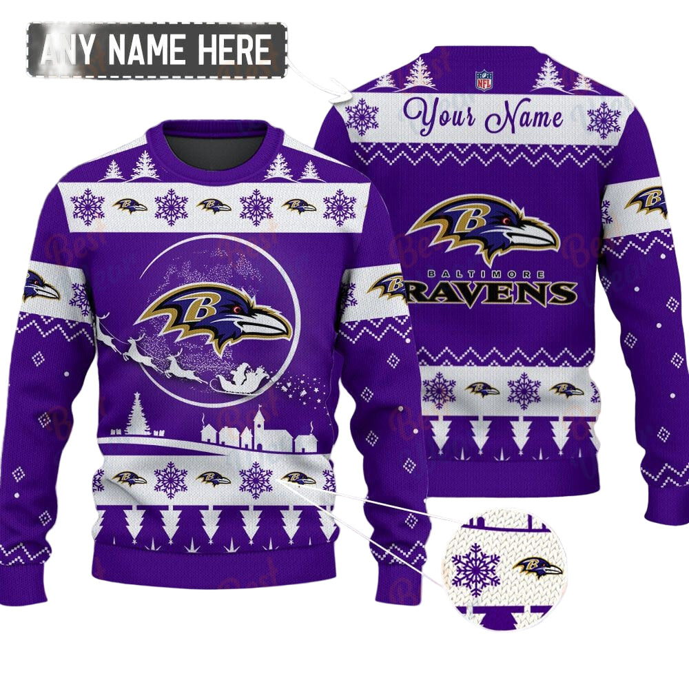 Baltimore Ravens NFL Ugly Christmas Sweater - Name Customized