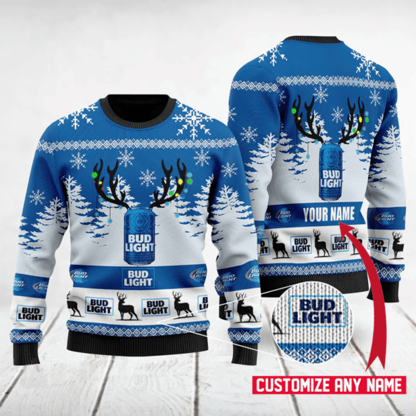 Bud Light Custom Name Ugly Sweater Gifts, Bud Light Gift Fan Ugly Sweater 841