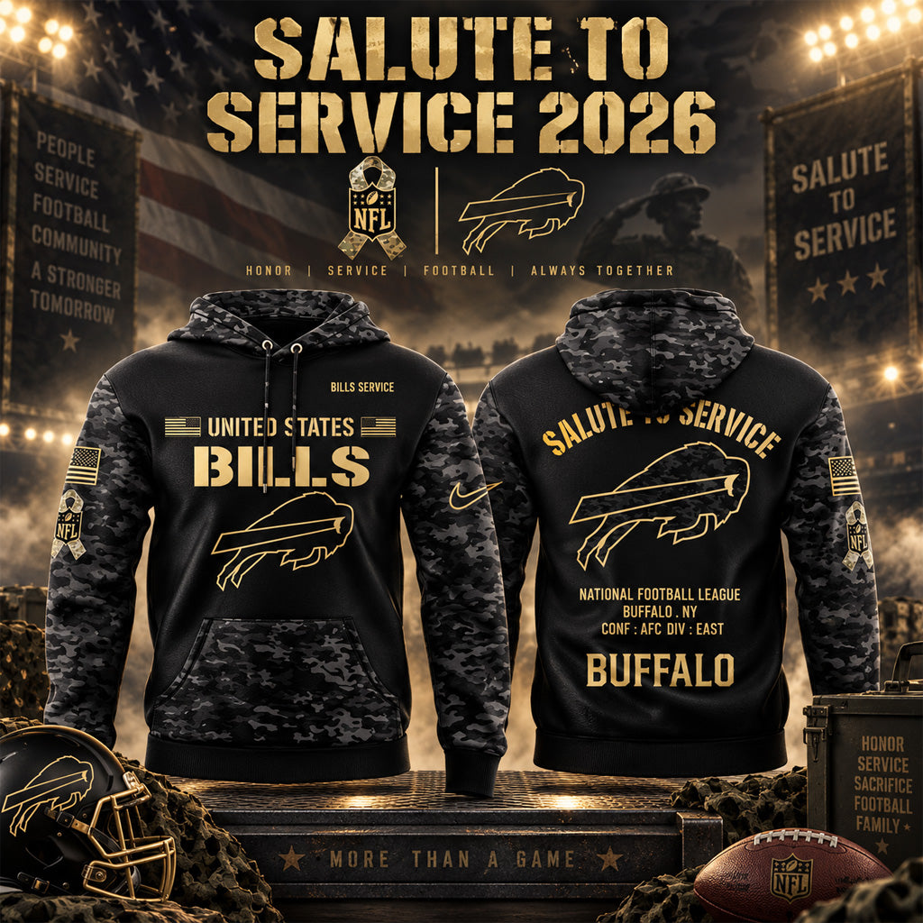 Buffalo Bills Salute To Service 2026 Black Camo Graphic Hoodie for Football Fans
