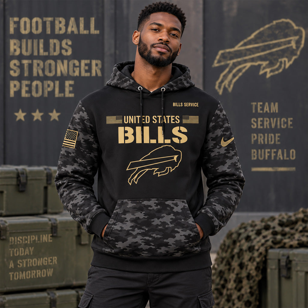 Buffalo Bills Salute To Service 2026 Black Camo Graphic Hoodie for Football Fans