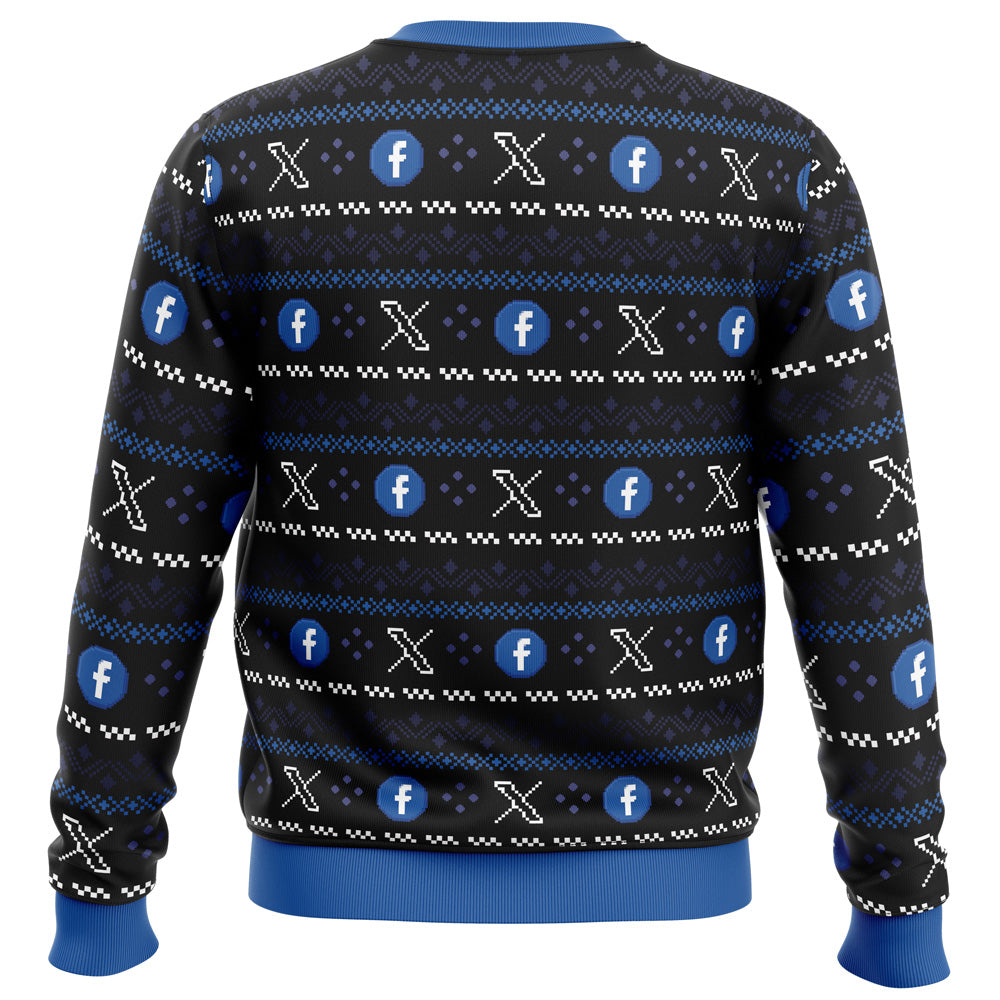 Cage Fighter Elun Mask vs.Mark Zuckerberg Funny Ugly Christmas Sweater