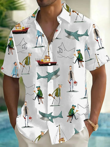 Captain Quint's Shark Amity Island Mens Hawaiian Shirt Jaws 50Th Anniversary Fan Merch