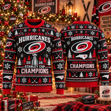 Carolina Hurricanes 2026 Stanley Cup Champions Ugly Christmas Sweater For Hockey Fans