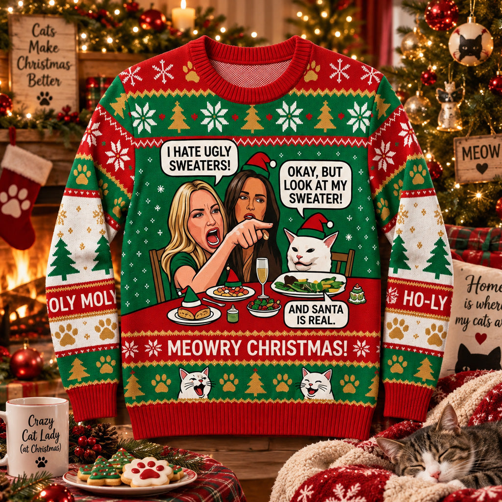 Cat Meme Funny Christmas 2026 Ugly Sweater