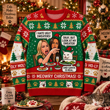 Cat Meme Funny Christmas 2026 Ugly Sweater
