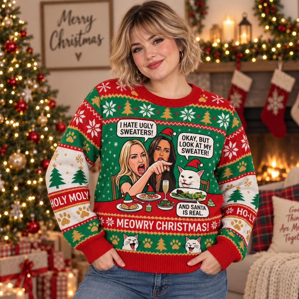 Cat Meme Funny Christmas 2026 Ugly Sweater
