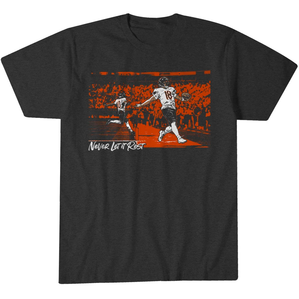 Chicago Bears Caleb Williams and Luther Burden III Never Let It Rest Graphic Shirt for Football Fans