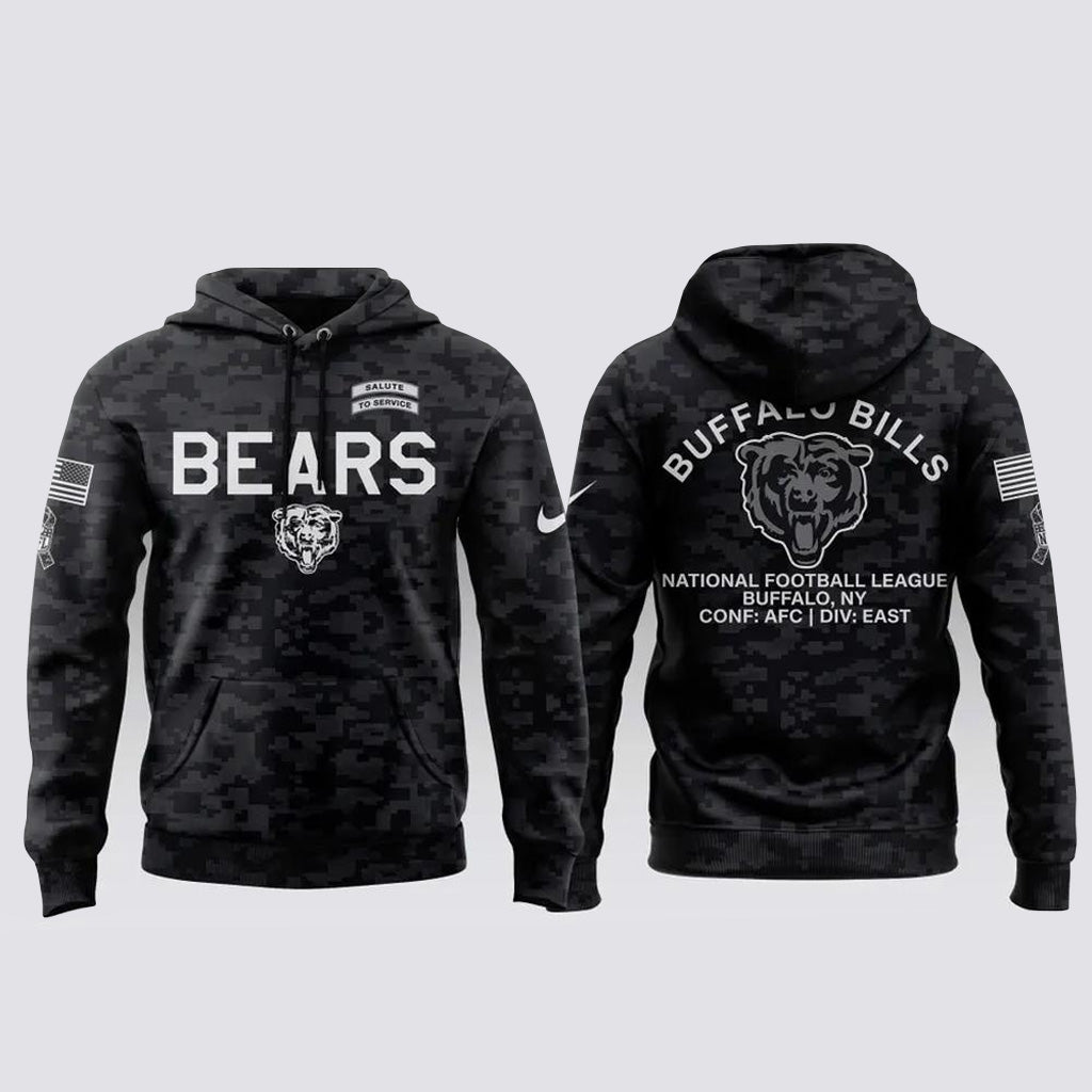 Chicago Bears Salute To Service 2026 Black Camo Graphic Hoodie for Football Fans