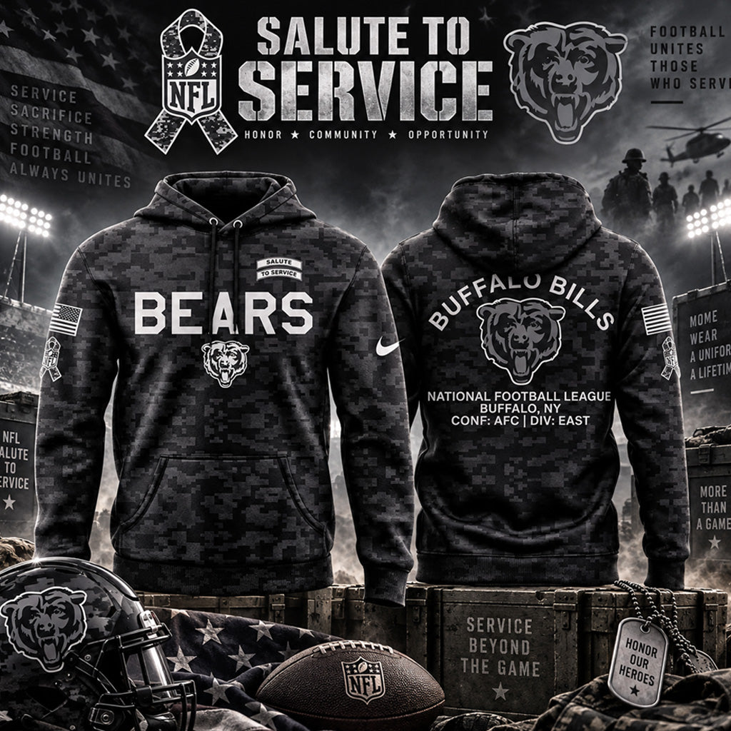 Chicago Bears Salute To Service 2026 Black Camo Graphic Hoodie for Football Fans