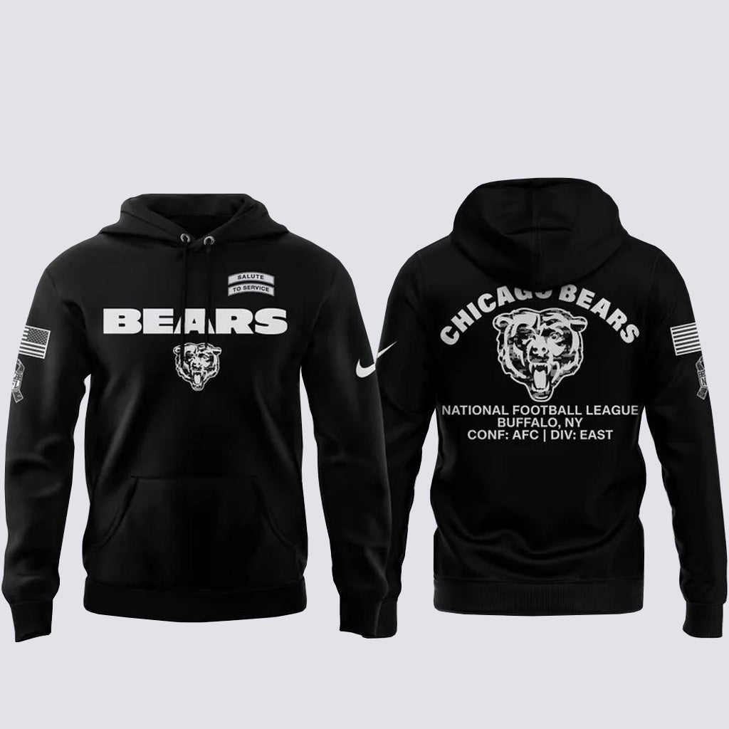 Chicago Bears Salute To Service 2026 Black Graphic Hoodie for Football Fans