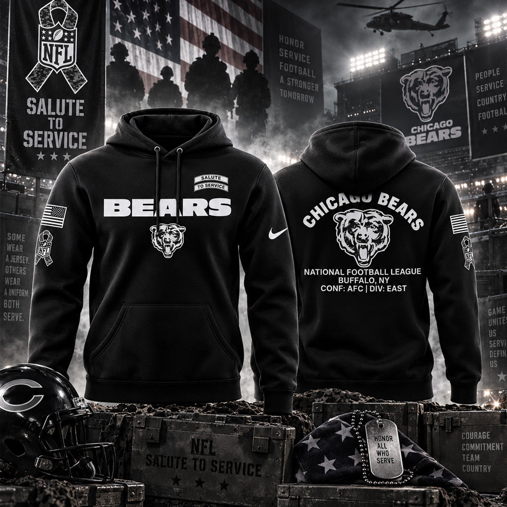 Chicago Bears Salute To Service 2026 Black Graphic Hoodie for Football Fans