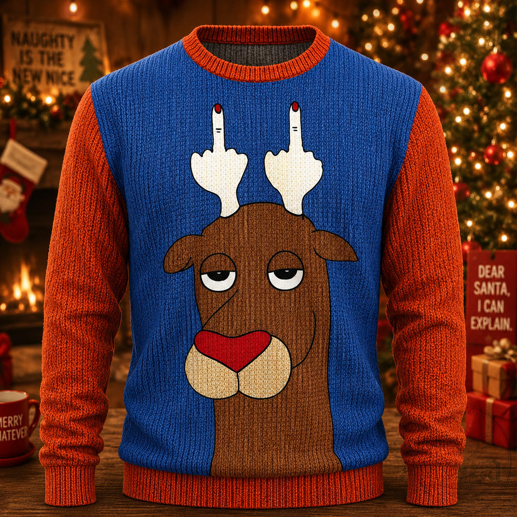 Christmas Reindeer Flipping Horn Ugly Sweater 2026