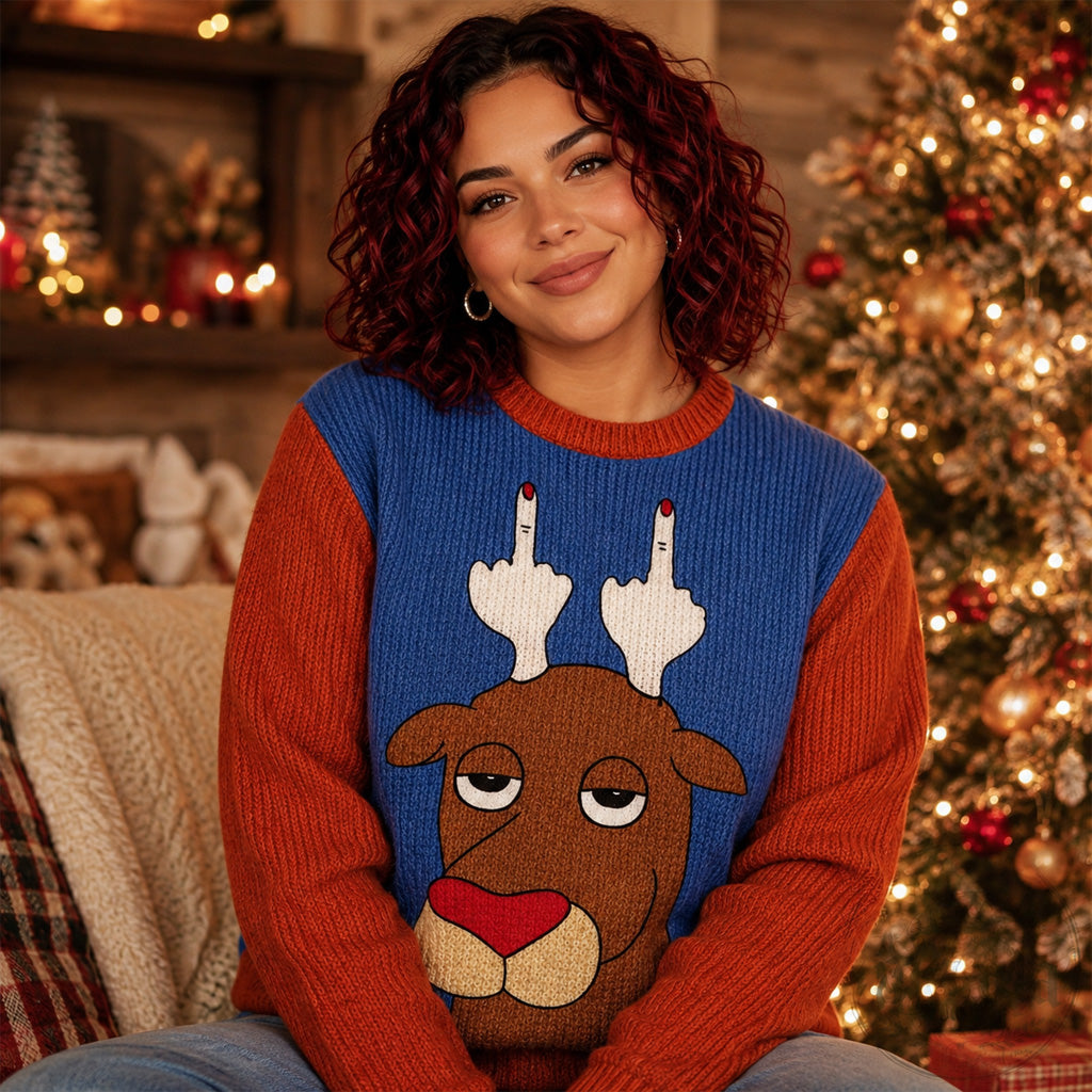 Christmas Reindeer Flipping Horn Ugly Sweater 2026