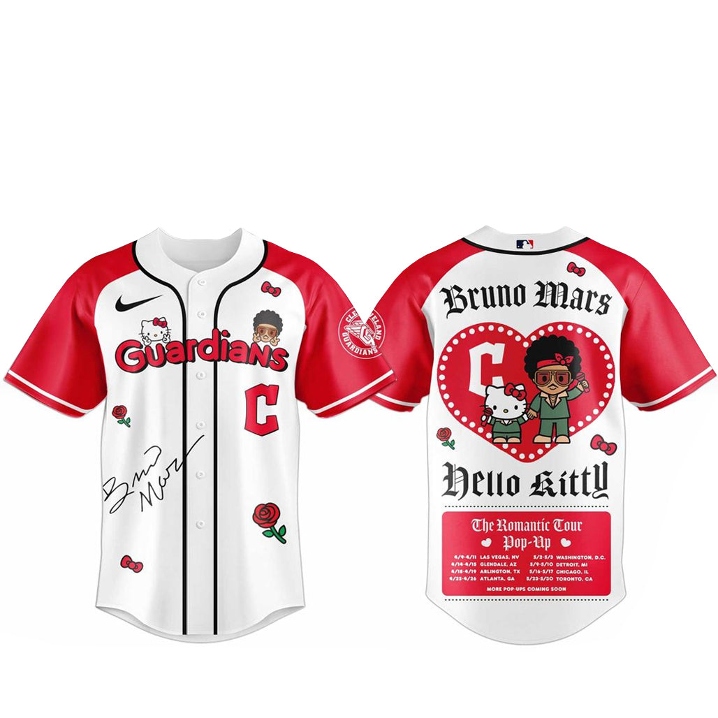 Cleveland Guardians Bruno Mars x Hello Kitty 2026 The Romantic Tour Baseball Jersey