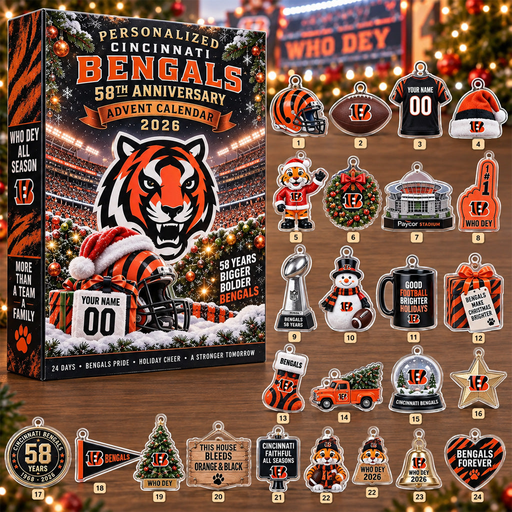 Custom Name And Number Cincinnati Bengals 58th Anniversary 2026 Advent Calendar
