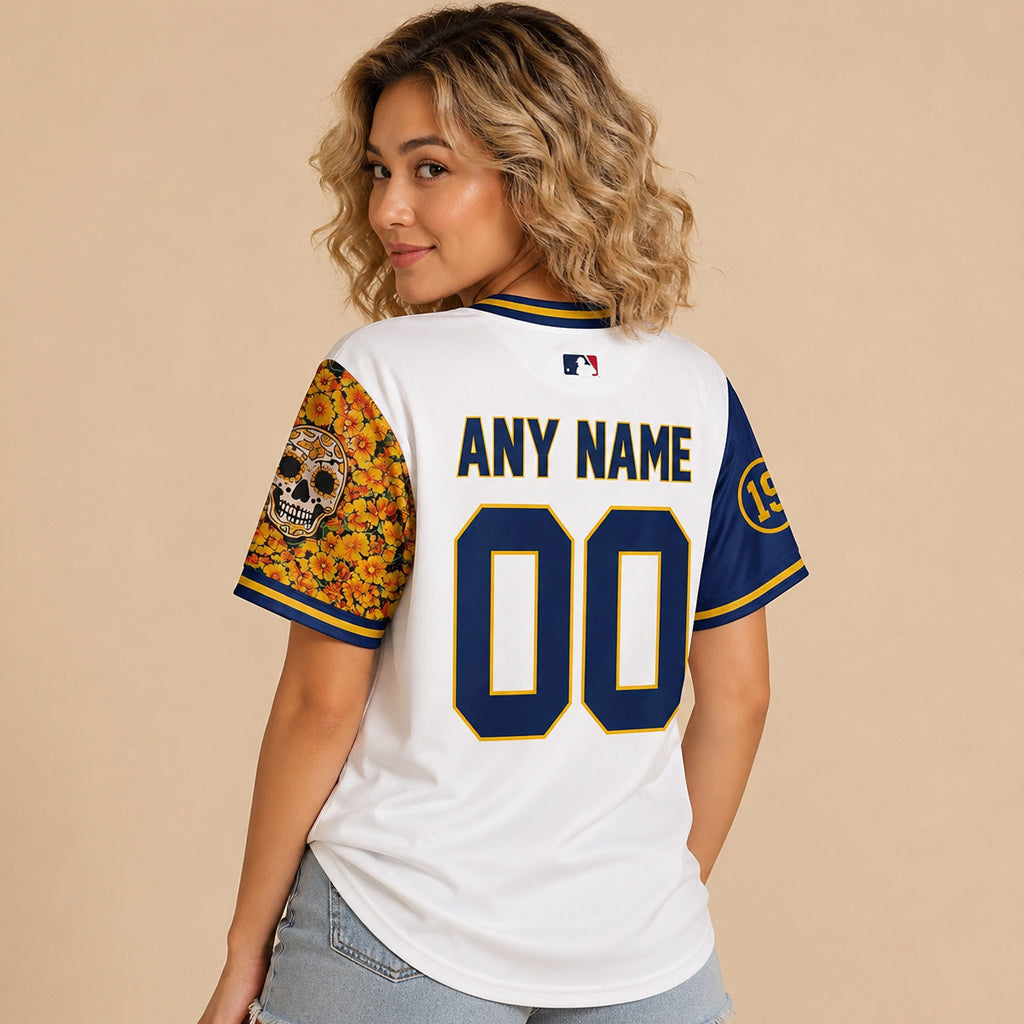 Custom Name And Number San Diego Padres Sugar Skull Butterfly Baseball Jersey for Baseball Fans