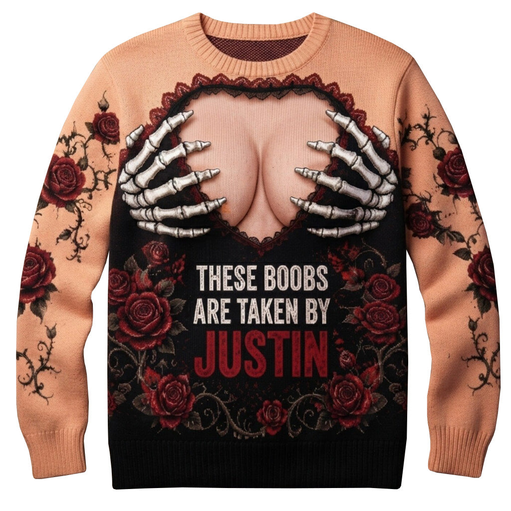 Custom Name Gothic Naughty Skeleton Ugly Sweater 2026