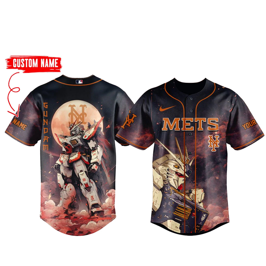 Custom Name New York Mets x Gundam Baseball Jersey