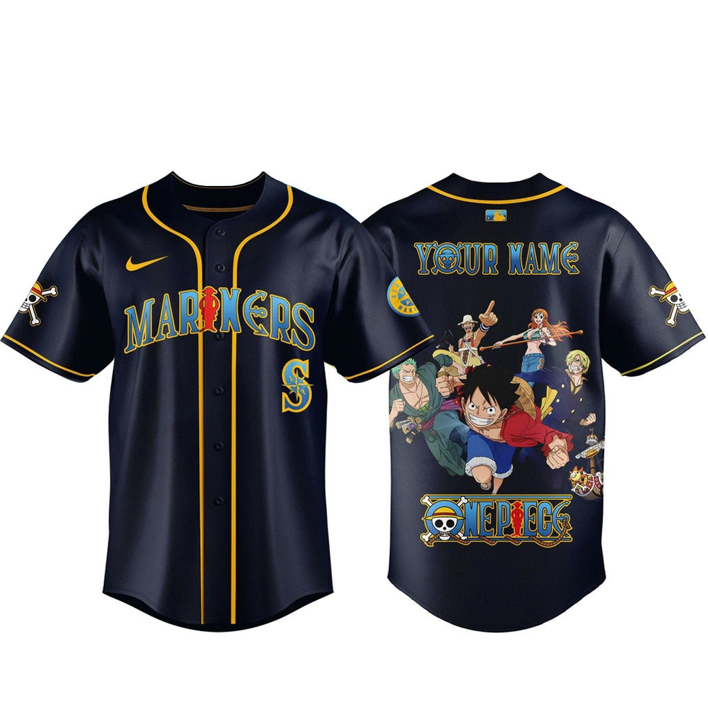 Custom Name Seattle Mariners x One Piece Night 2026 Navy Baseball Jersey