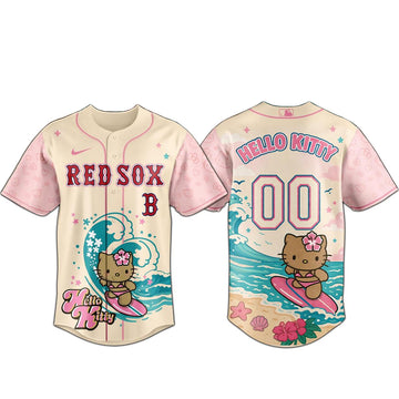 Custom Name and Number Boston Red Sox x Hello Kitty Surfing Kawaii Summer 2026 Baseball Jersey