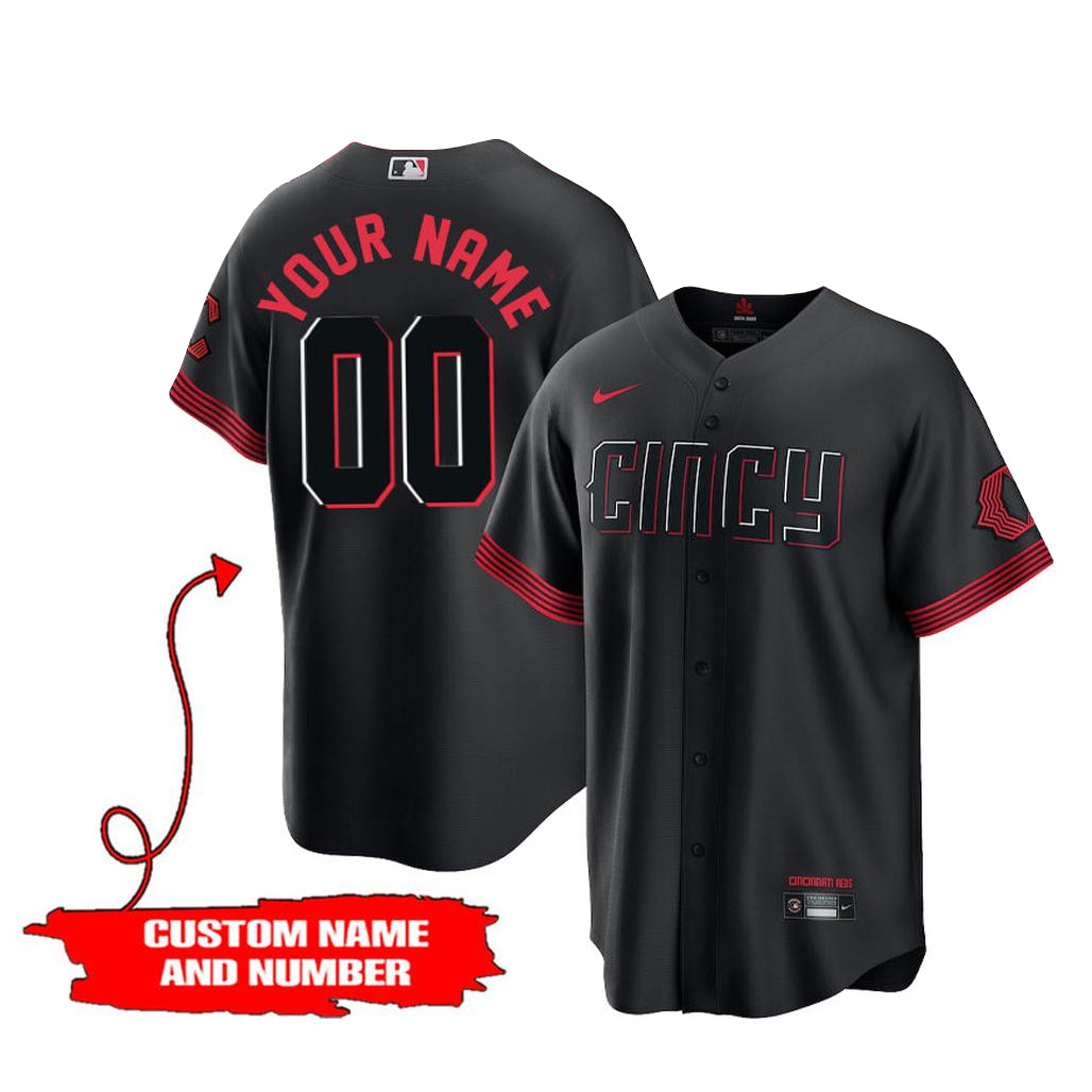 Custom Name and Number Cincinnati Reds City Connect 2026 Black Baseball Jersey