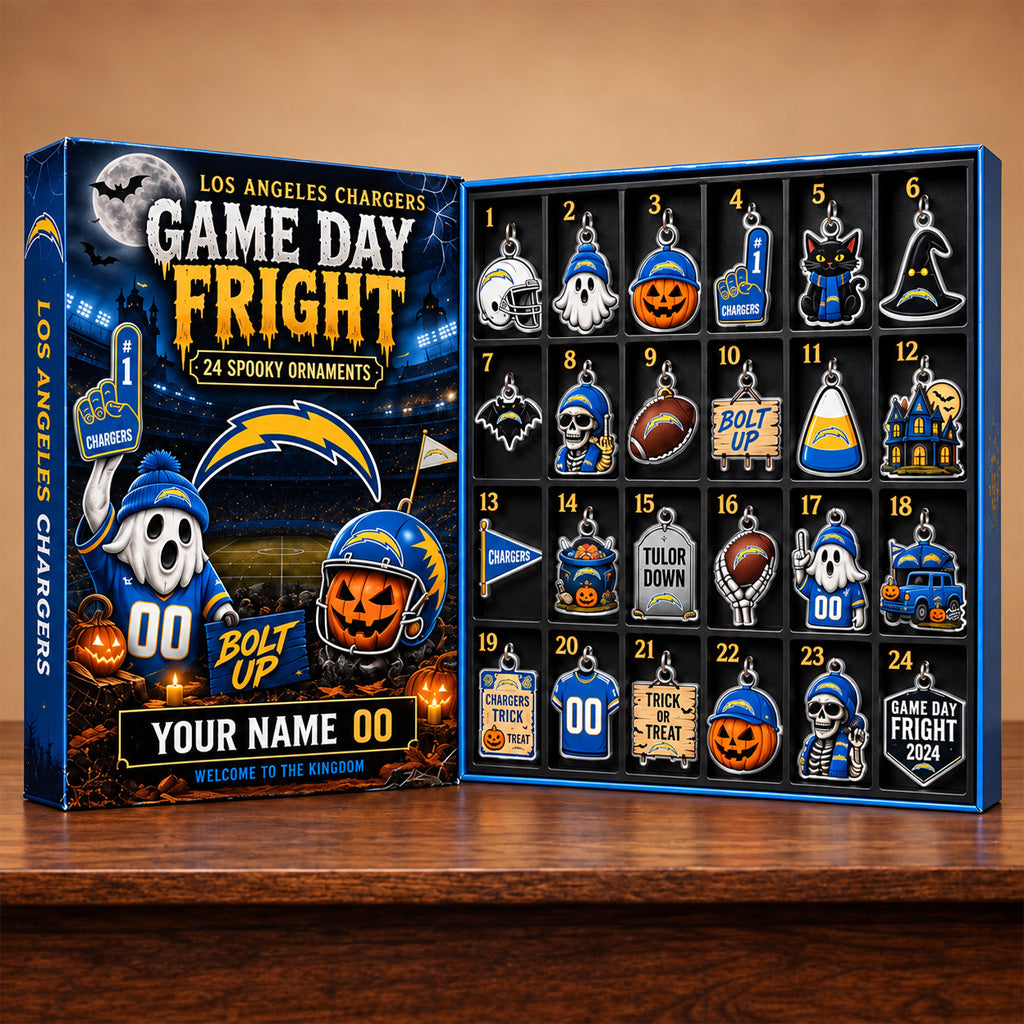 Custom Name and Number Los Angeles Chargers Game Day Fright Advent Calendar 2026 For Halloween