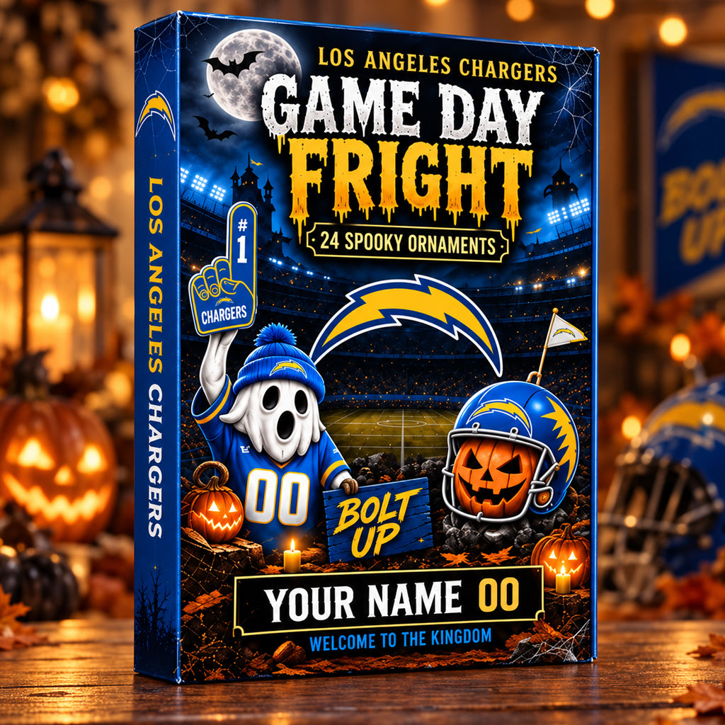 Custom Name and Number Los Angeles Chargers Game Day Fright Advent Calendar 2026 For Halloween