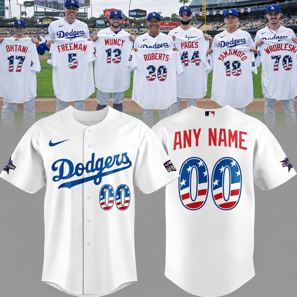 Custom Name and Number Los Angeles Dodgers All Stars x USA 250 Night 2026 Baseball Jersey for Baseball and Patriotic Fans