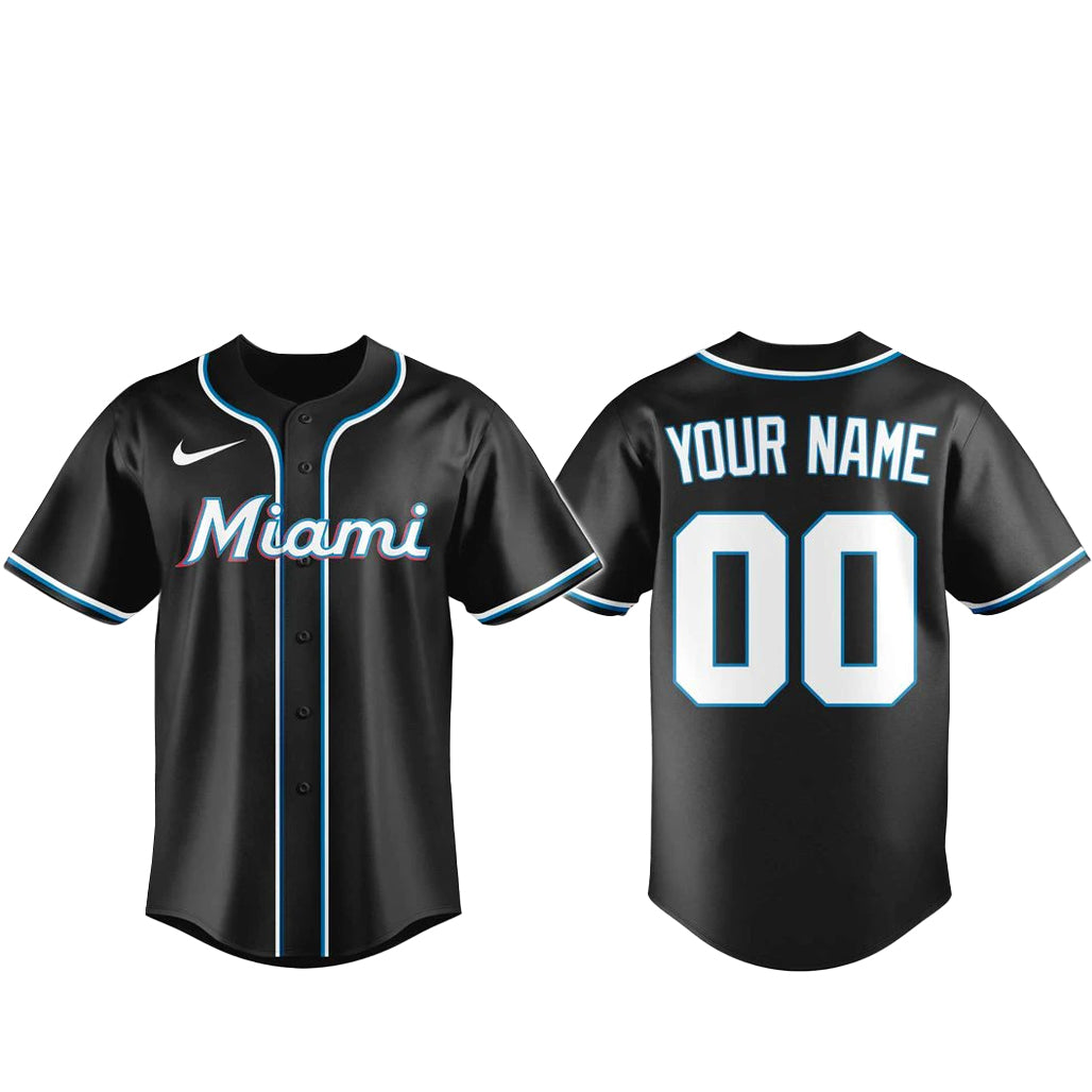 Custom Name and Number Miami Marlins Blackout Built For The Night 2026 Baseball Jersey