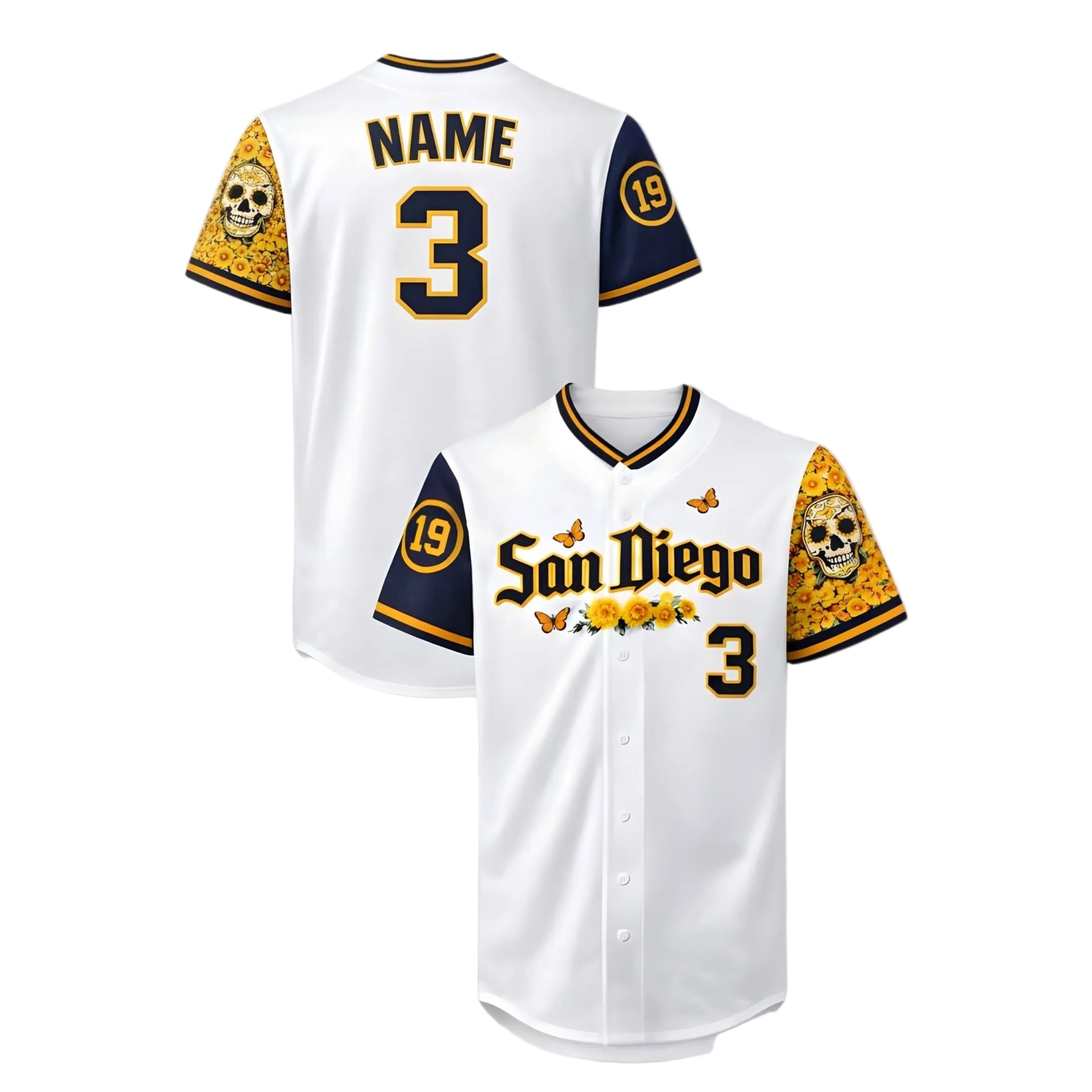 Custom Name and Number San Diego Padres City Connect Dia De Los Muertos 1990 Baseball Jersey