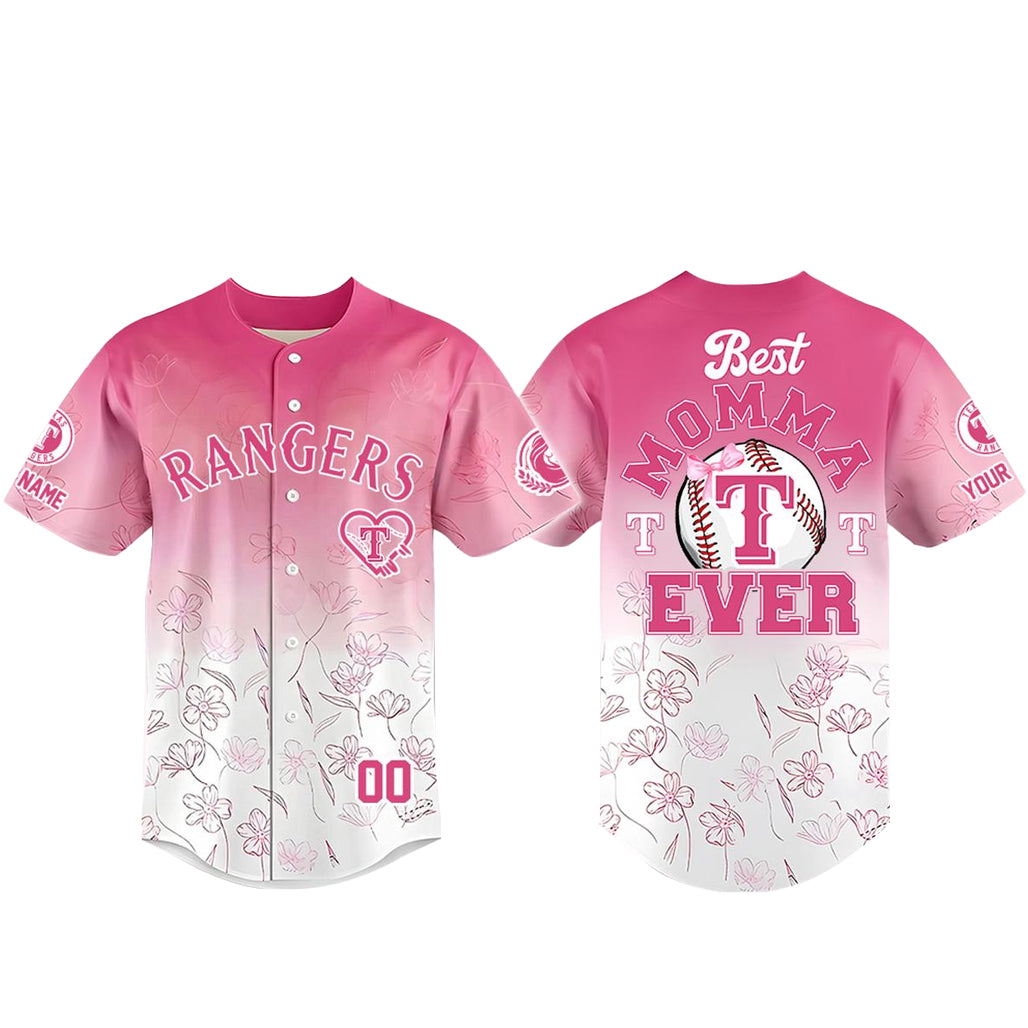 Custom Name and Number Texas Rangers Happy Mother’s Day 2026 Best Momma Ever Baseball Jersey