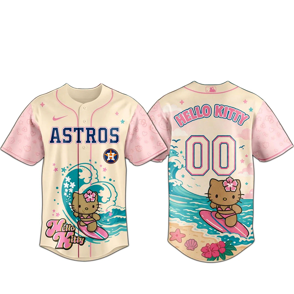 Custom Number Houston Astros x Hello Kitty Surfing Kawaii Summer 2026 Baseball Jersey
