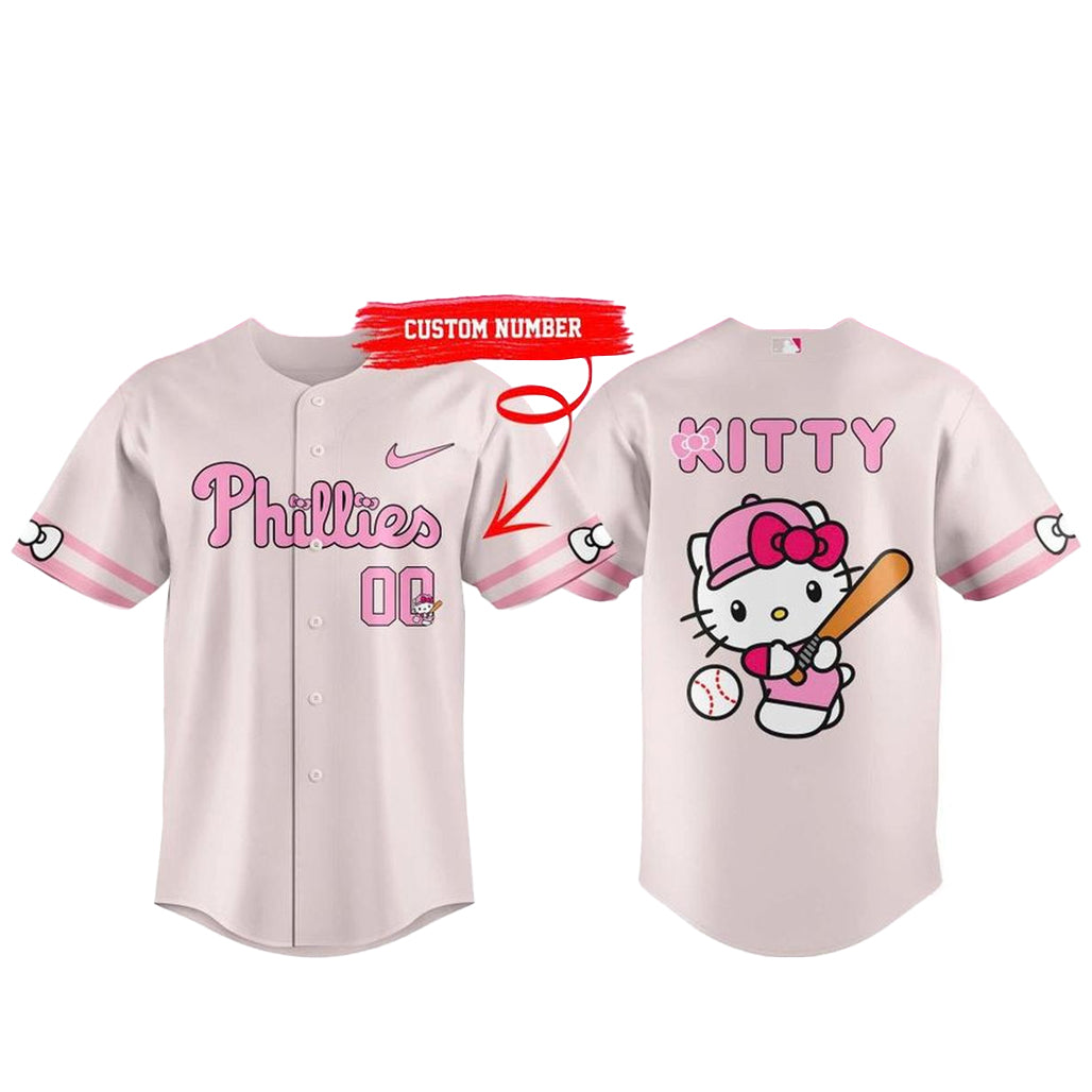 Custom Number Philadelphia Phillies x Hello Kitty Night 2026 Clay Pink Baseball Jersey