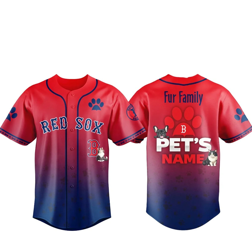 Custom Pet's Name Boston Red Sox Fur Family Pet Game Night 2026 Baseball Jersey