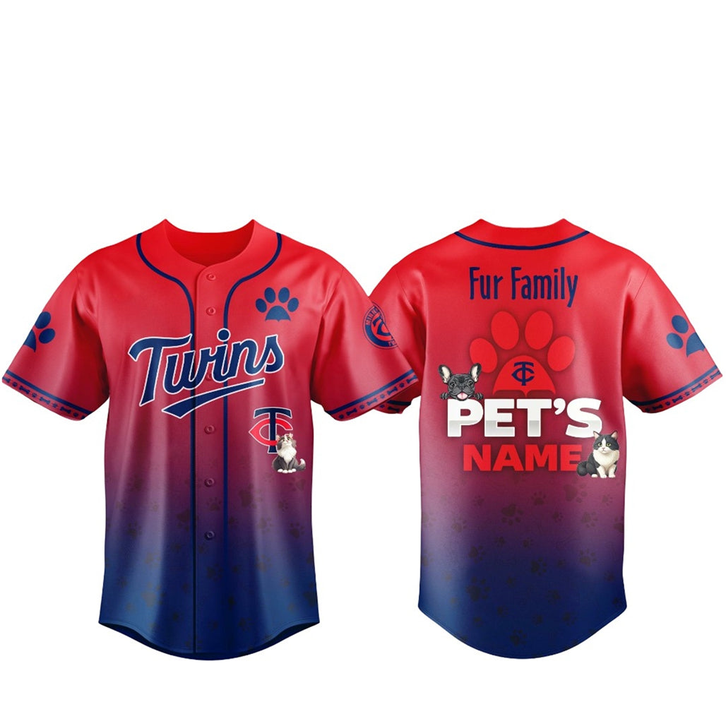 Custom Pet's Name Minnesota Twins Fur Family Pet Game Night 2026 Baseball Jersey