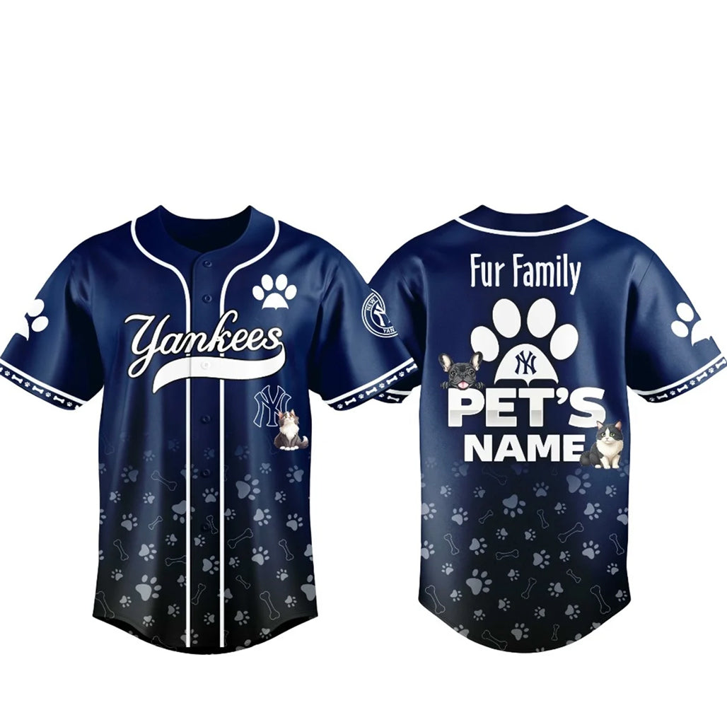 Custom Pet's Name New York Yankees Fur Family Pet Game Night 2026 Baseball Jersey